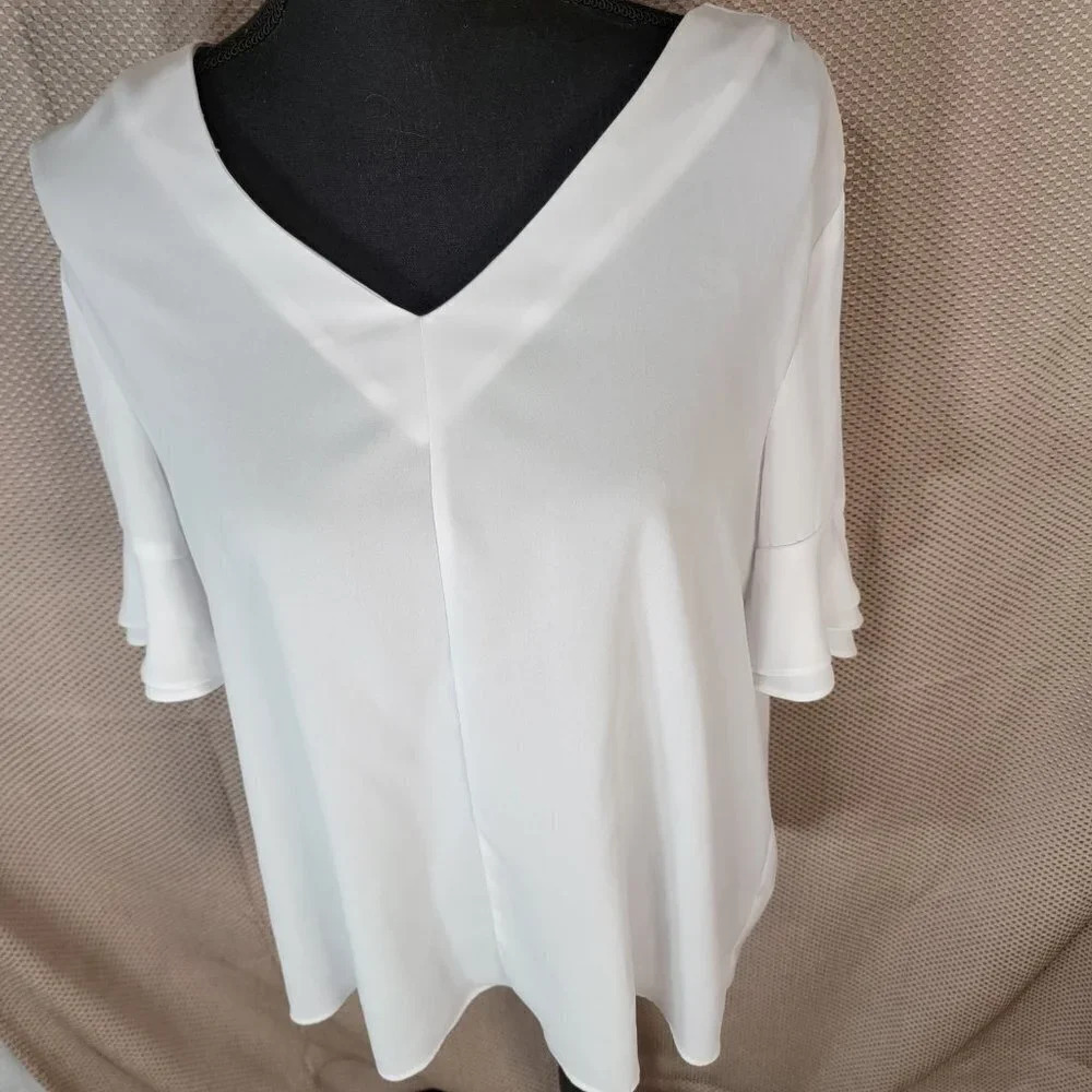 Zac & RACHEL White Chiffon Flowy Shirt Blouse Vneck Office Wear Business Sz XL - Picture 3 of 7